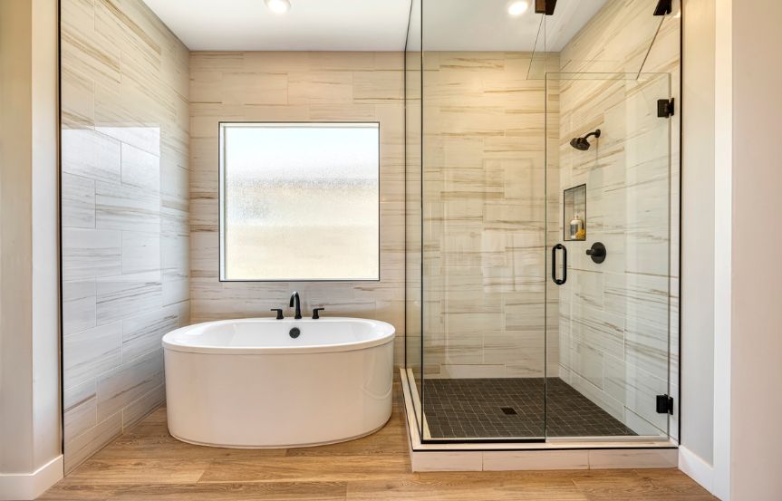 Tri Pointe Blossom Rock Pecan Interior Shower.